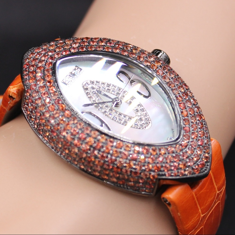 Orange Sapphire Diamond 5.93 Ct Luxury Watch